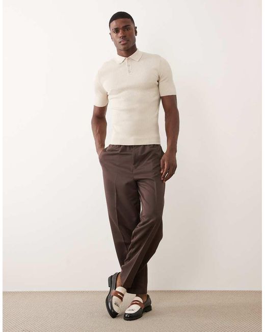 ASOS Natural Essential Muscle-fit Fine-rib Knit Polo for men