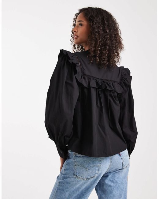 ASOS Black Tie Front Lace Insert Blouse