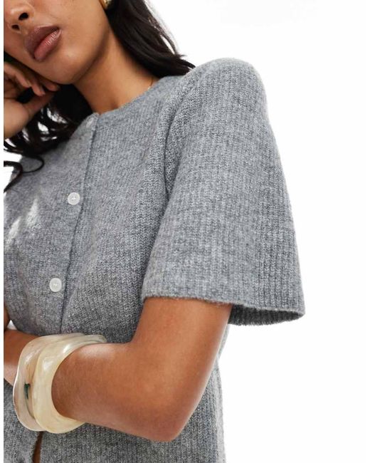 Pieces Gray Short Sleeve Boxy Cardigan