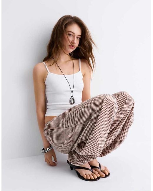 Stradivarius White B07 Ribbed Strap Top