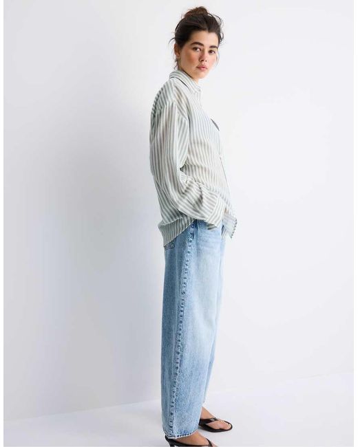 Stradivarius Blue Linen-effect Shirt