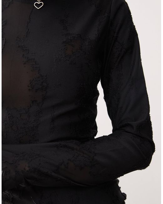 Weekday Black – nico – langärmliges netzstoff-oberteil