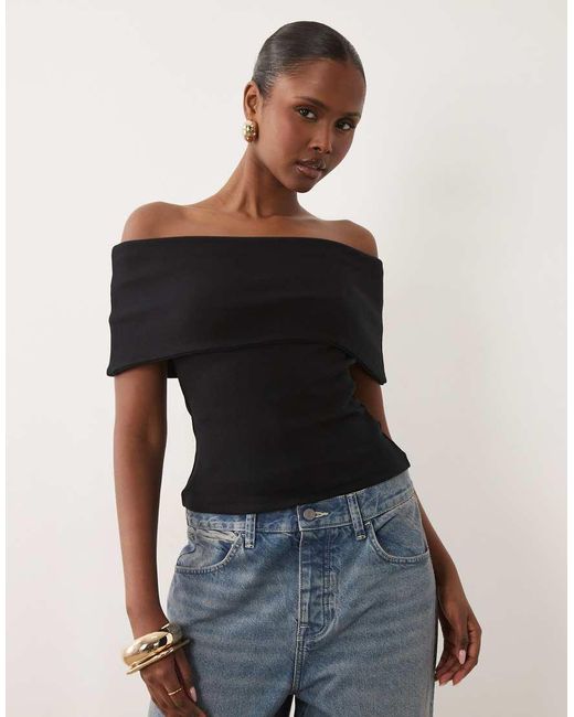 ASOS Black Compact Cotton Bardot Top
