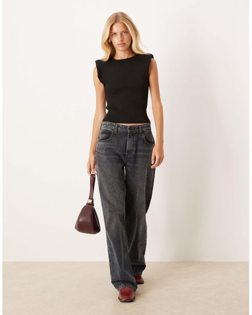 ASOS Black Knitted Tank Top With Shoulder Pads