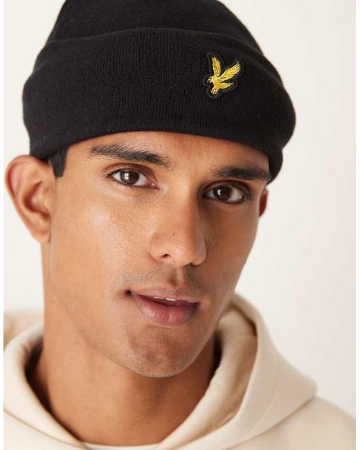 Lyle & Scott Black Cotton Merino Beanie for men