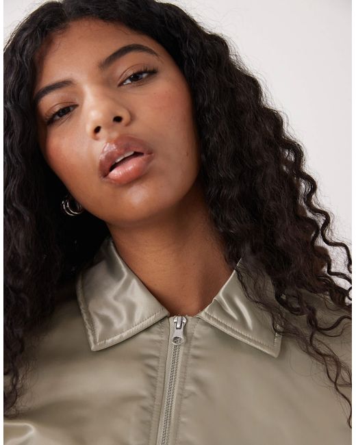 Monki 05913267 Monki Ruched Back Bomber Jacket in Brown | Lyst
