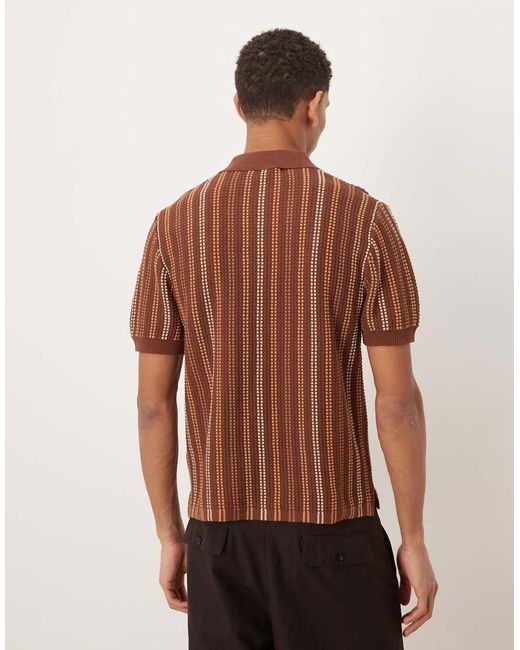 House Of Sunny Brown Knitted Striped Polo Shirt for men