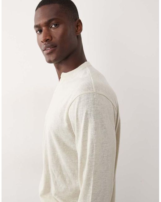 ASOS Natural Relaxed Long Sleeve T-shirt With Notch Neck for men