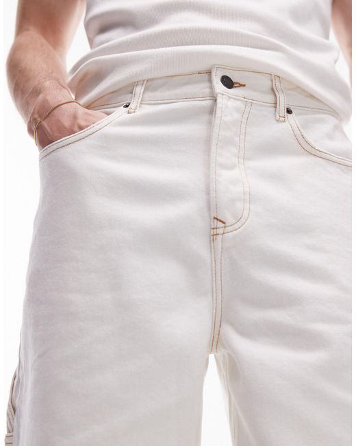 Topman White Longline Carpenter Denim Shorts for men
