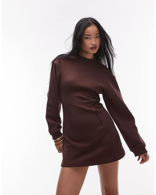 TOPSHOP Jersey Mini Jurk Met Lange Mouwen En Ingenomen Taille in het White