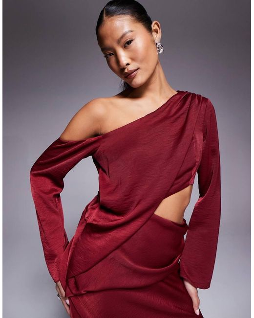 ASOS Red Asos Design Petite Fallen Shoulder Maxi Dress With Cutout Waist