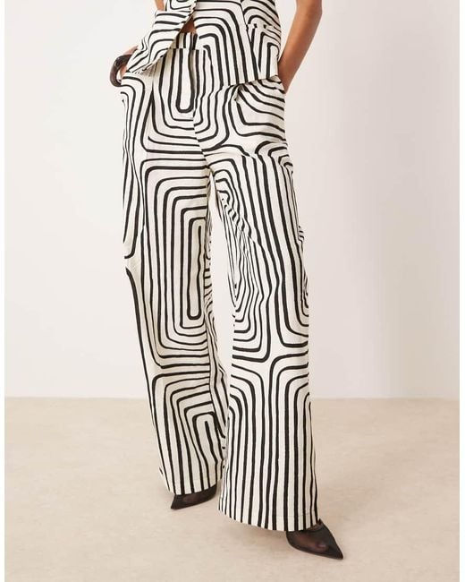 Mango White Co-ord Scribble Print Linen Mix Wide Leg Trouser