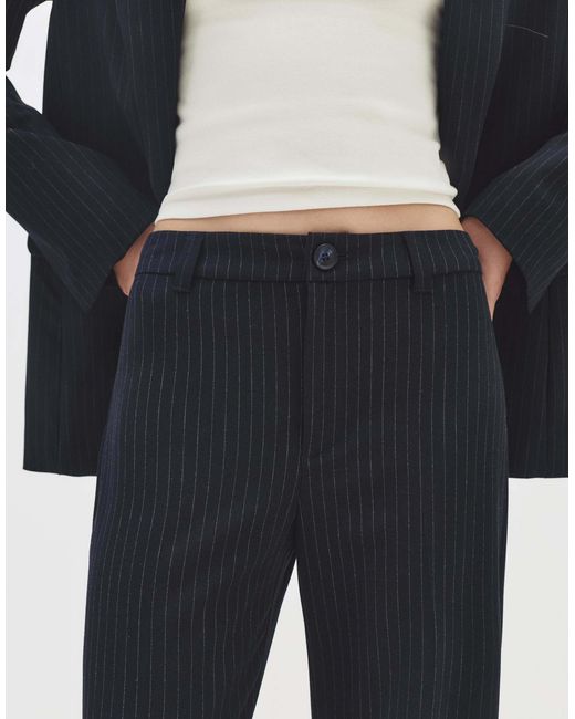 Pantalon droit habillé à taille haute avec rayures fines - noir Pull&Bear en coloris Blue