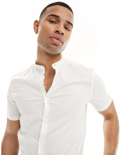 ASOS White Slim Fit Grandad Collar Shirt for men