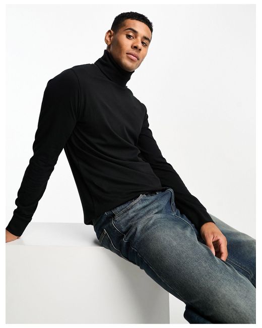 French Connection Black Roll Neck Long Sleeve T-shirt for men