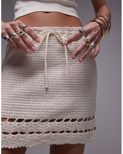 TOPSHOP Gray Knitted Crochet Trim Mini Skirt