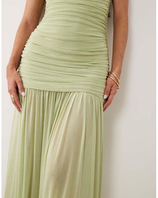 ASOS Green Ruched Drop Waist Circle Dress With Grown