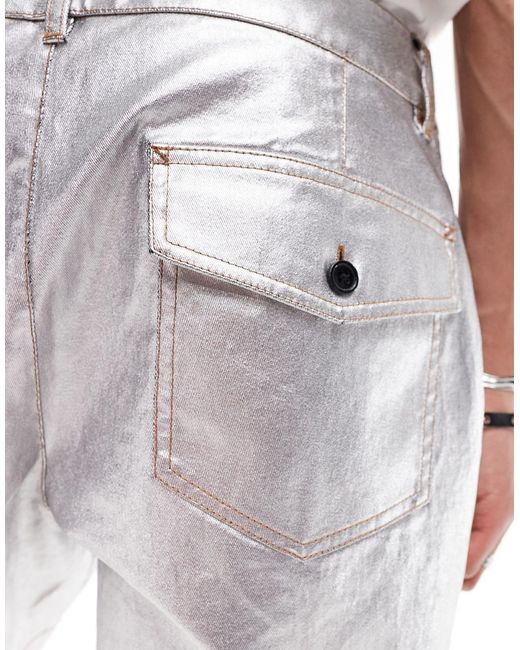 ASOS – shorts aus beschichtetem kunstleder mit metallic-design, kombiteil in White für Herren