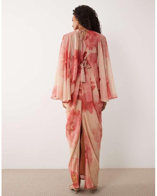 ASOS Pink Draped Cape Bodice With Skirt And Open Back With Tassel Detail Maxi Dress