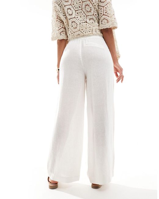 Pantalon large en lin mélangé - blanc ONLY en coloris White