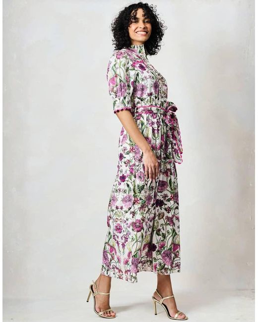 Hope & Ivy White The Angela Button Front Midi Dress With Tiered Skirt And Tie Waist