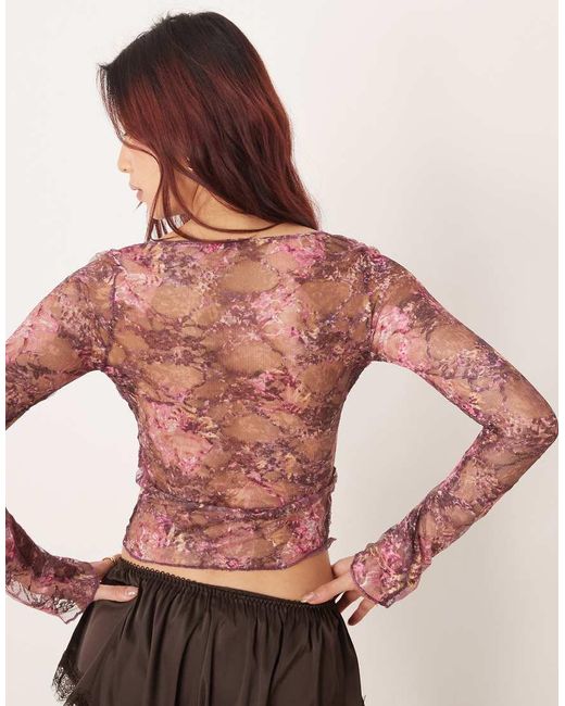 Motel Red Copriva Abstract Mesh Long Sleeve Top