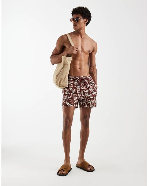 South Beach Red Palm Print Swim Shorts for men