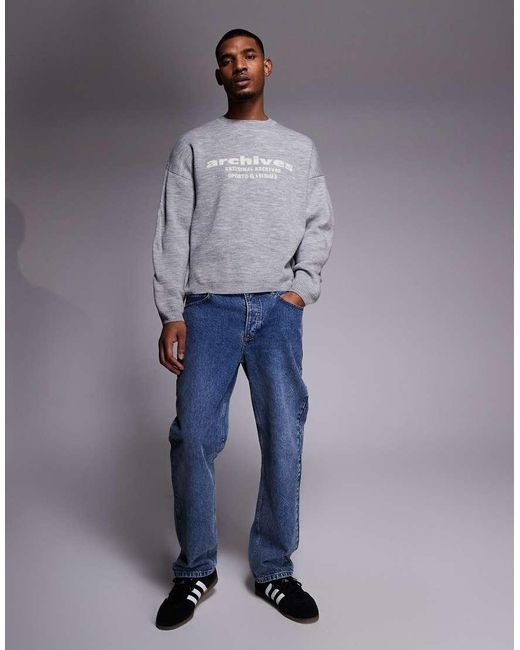 ASOS Gray Oversized Knitted Jumper With Achieves Graphic for men