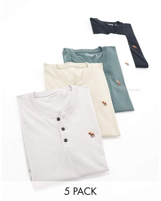 Abercrombie & Fitch Blue 5 Pack Icon Logo Henley T-shirt for men