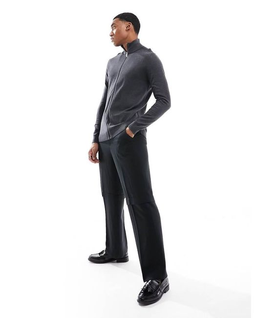 SELECTED Black Zip Up Knitted Jumper for men