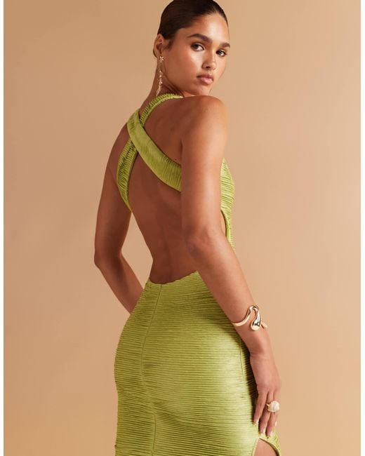 Robe plissée mi-longue effet métallisé avec bretelles croisées dans le dos et coquillages en métal ASOS en coloris Green