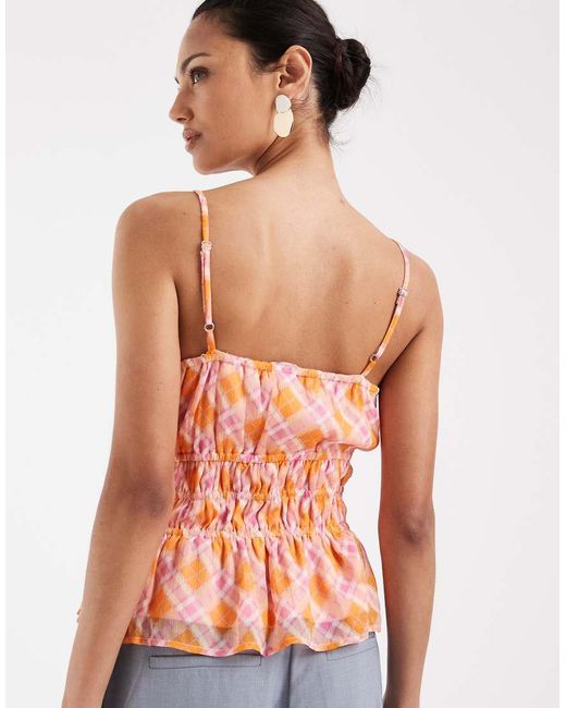 Vero Moda Orange Smilla Chiffon Cami Top With Elasticated Waist