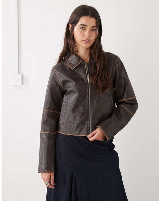 Noisy May Multicolor Boxy Faux Leather Jacket