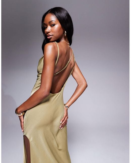 ASOS Green Satin Asymmetric Strap Midaxi Dress With Split