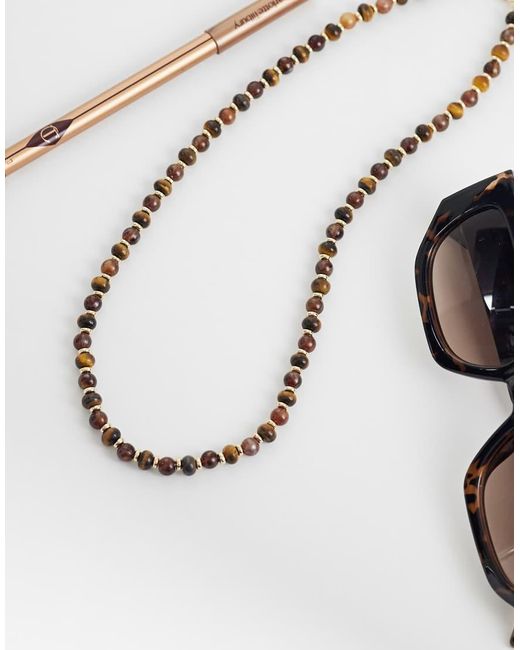 ASOS Brown Semi-precious Tigers Eye Beaded Necklace for men