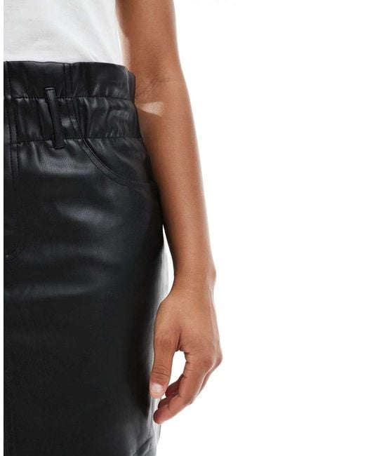 ONLY Black Faux Leather Paperbag Waist Mini Skirt
