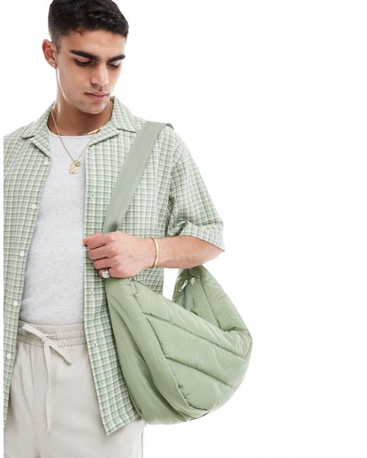 ASOS Green Soft Cross Body Bag With Quilt for men