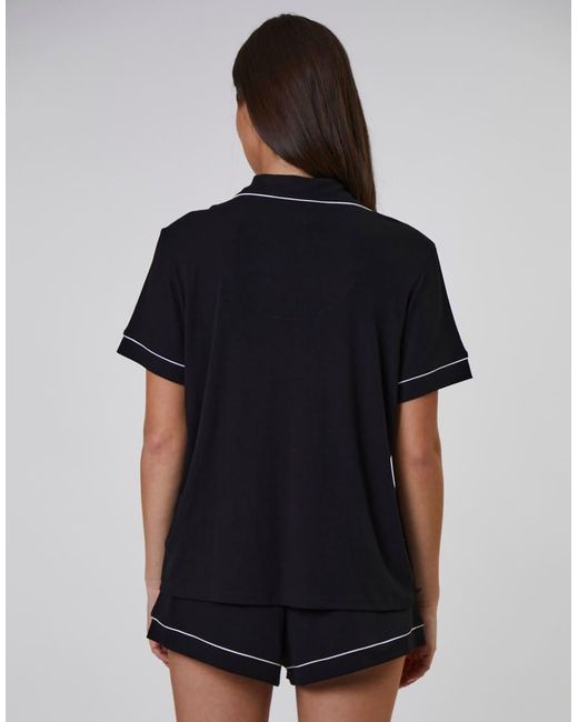 Loungeable Black Ladies Traditional Rib Short Pyjama Set