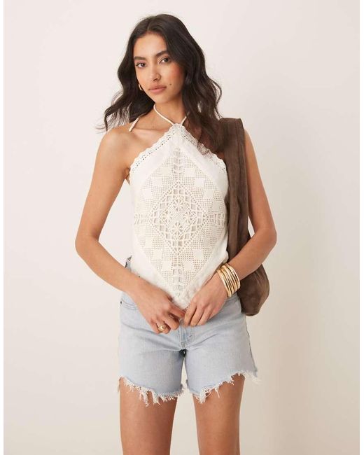 Abercrombie & Fitch White Halterneck Open Back Scarf Top