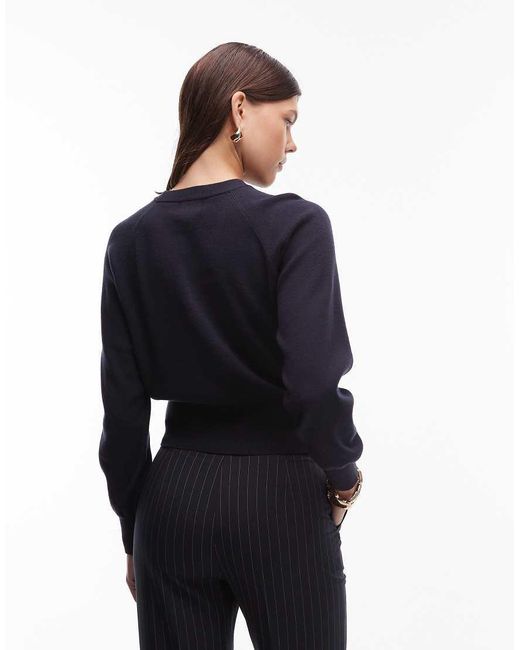 ASOS Blue Knitted Crew Neck Jumper With Waisted Detail