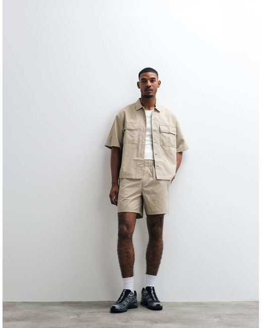 ASOS Natural Boxy Oversized Cotton Twill Shirt for men