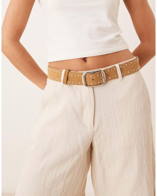 Mango Natural Studded Suede Belt