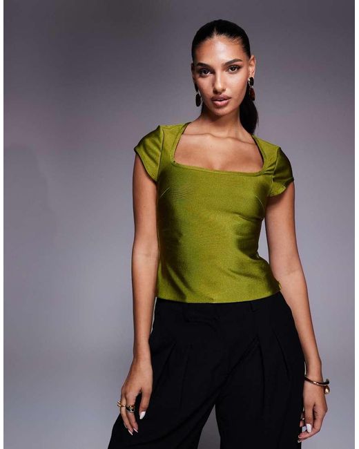 ASOS Green Bandage Cap Sleeve Square Neck Top