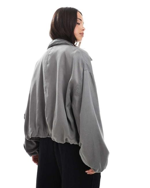 ASOS Black Washed Ruched Funnel Neck Jacket
