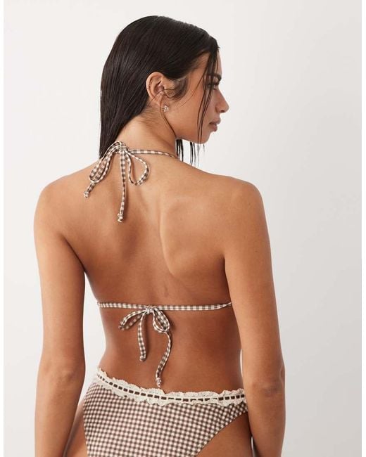 The Frolic Brown Exclusive Lace Trim Bow Detail Triangle Bikini Top