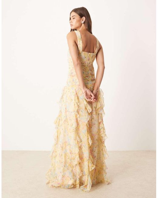Pretty Lavish Natural Drop Waist Ruffle Maxi Dress