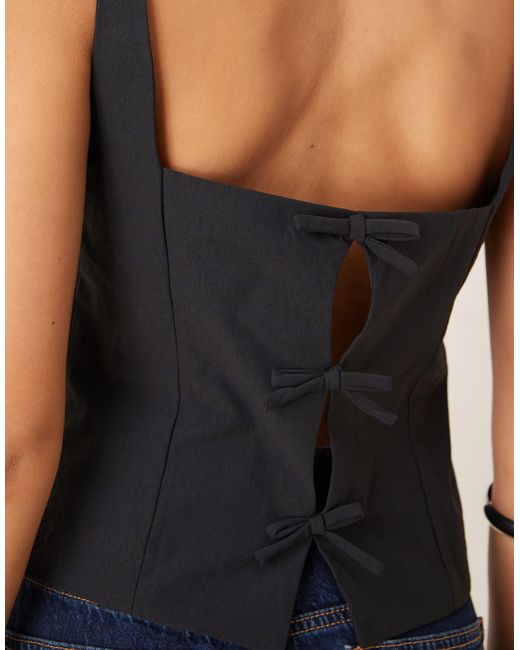 Mango Blue Square Neck Bow Back Top