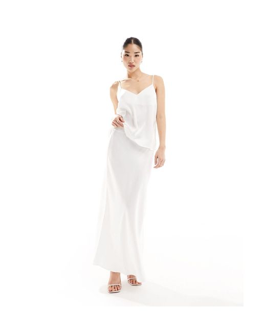 Vila White Bridal Satin Maxi Skirt Co-ord