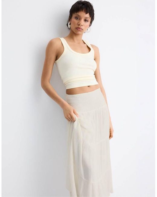 Stradivarius White Panelled Skirt With Metallic Thread
