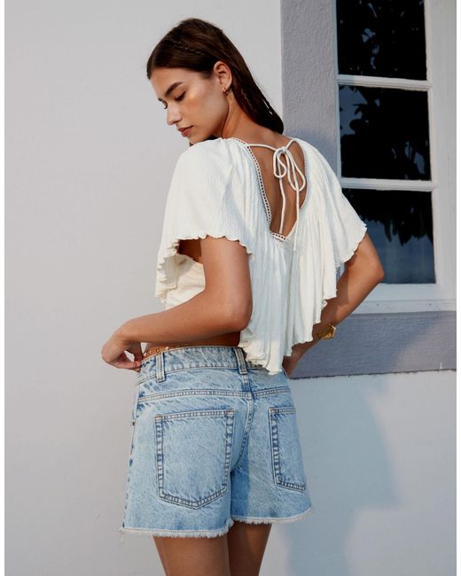 ASOS Blue Crinkle Tie Back Cape Top